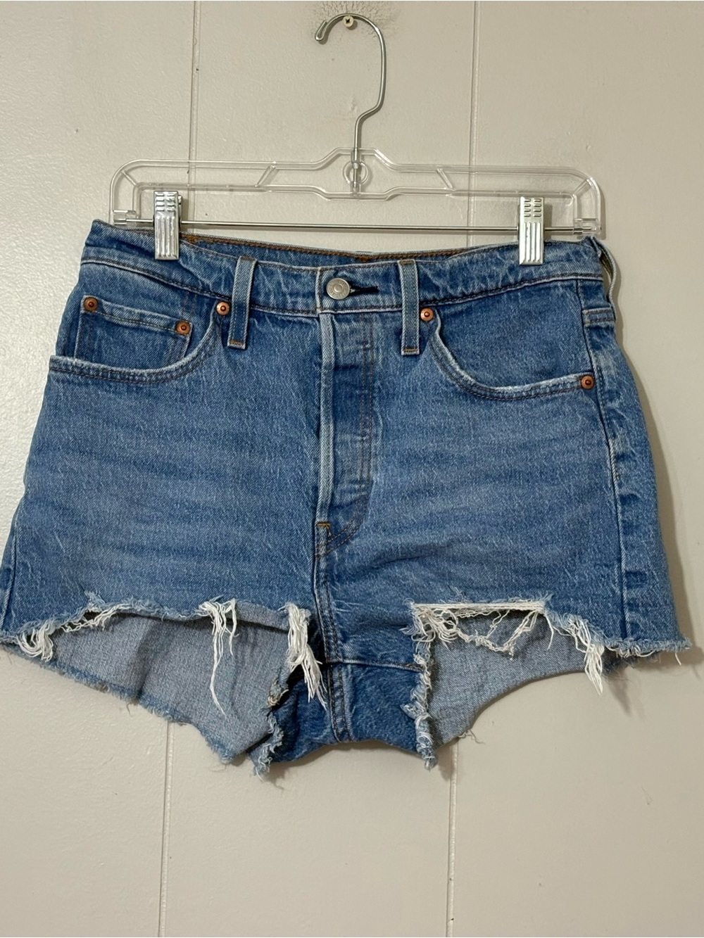 Levi’s 501 Original Denim Shorts Women’s W28 High Rise Button Fly Distressed